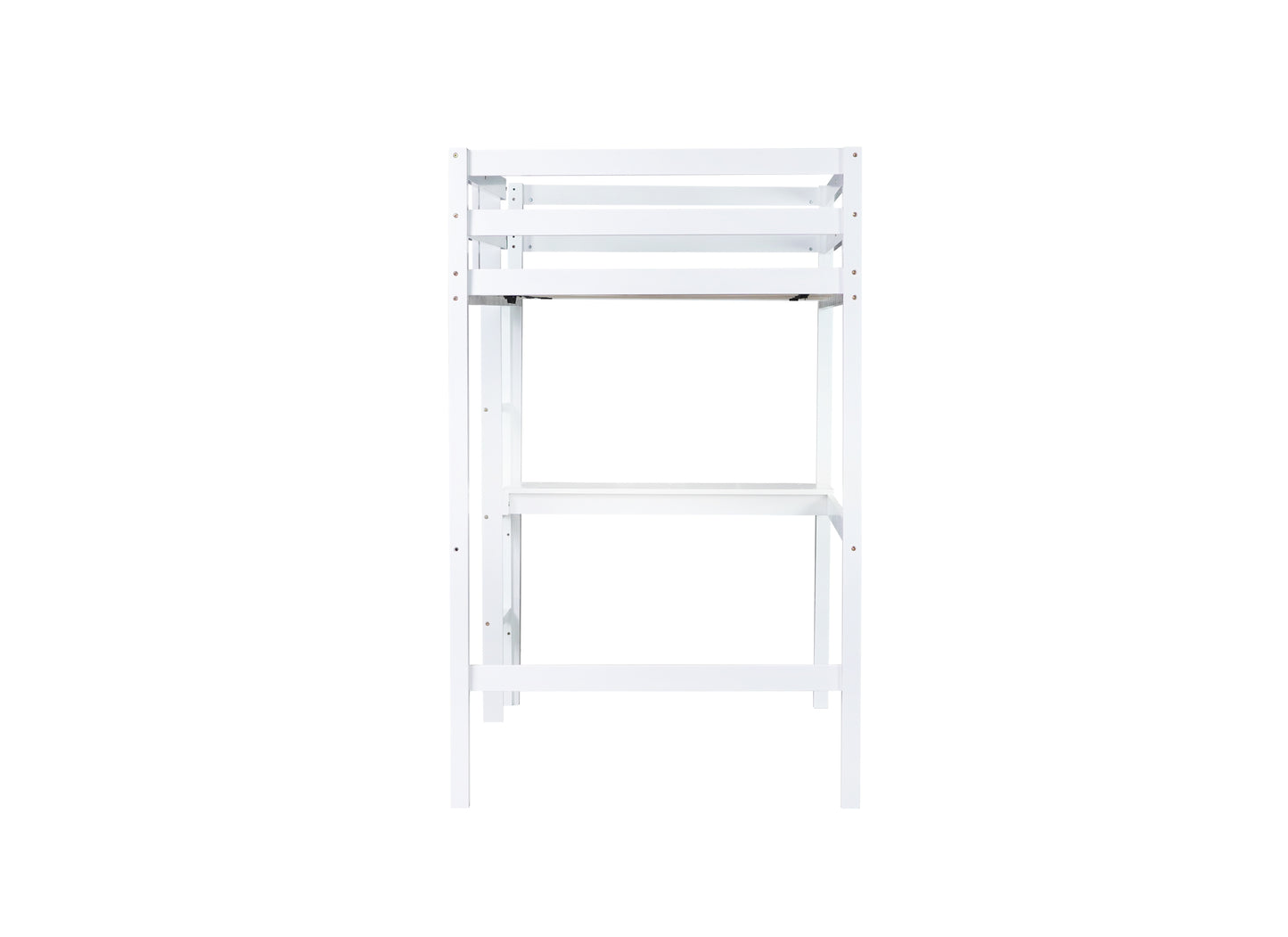Twin High Loft Bed, Rubber Wood Loft Bed with Safety Guardrail, built-in desk, ladder,White
