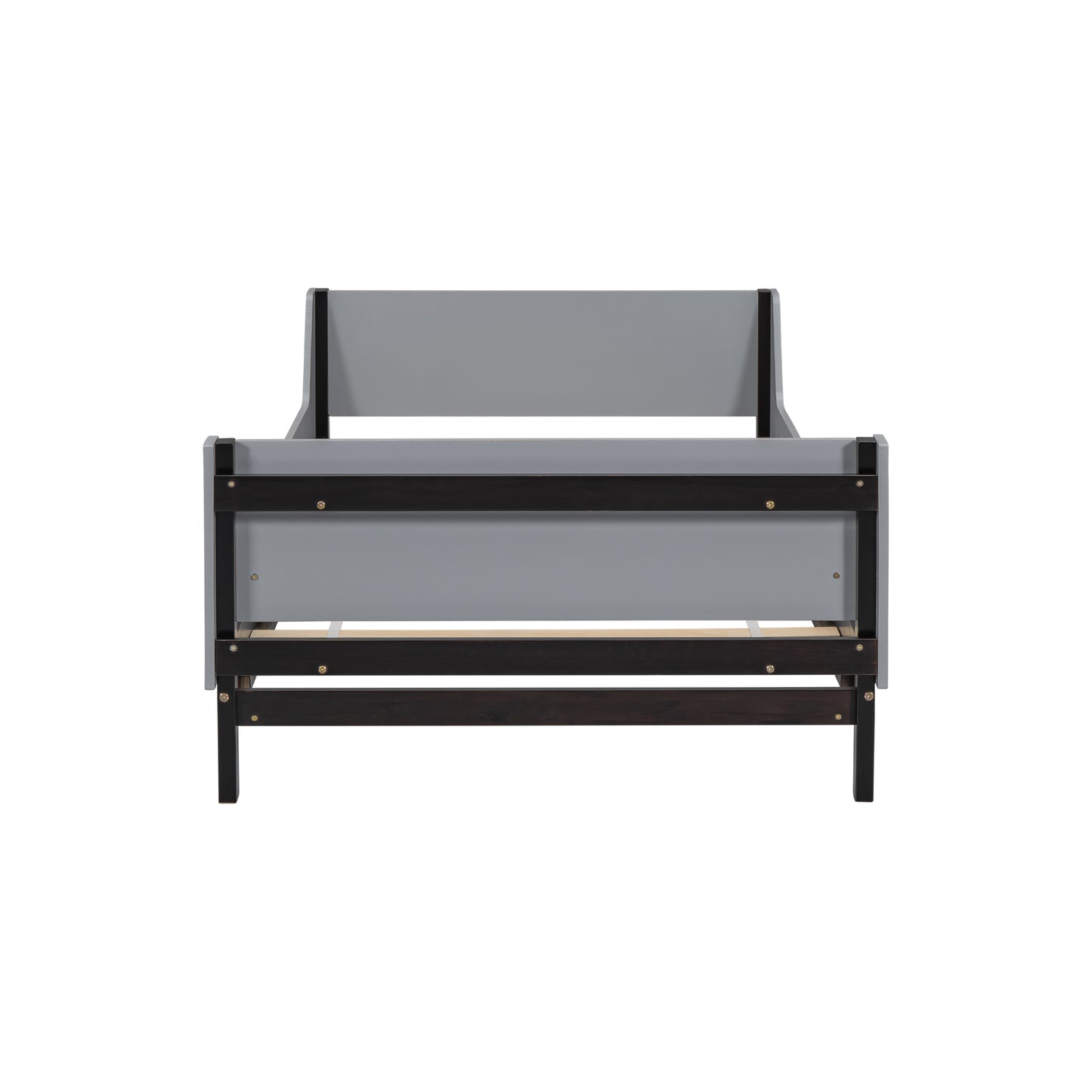 Twin Bed with Headboard, Footboard, Safeguards, Built-in Bed-end Book Storage Rack ,Grey