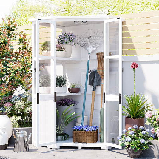 [Assembly Video Product] TOPMAX 63'' Height Garden Wood Storage Cabinet Outdoor Tool Storage Shed, Mini Greenhouse Cold Frame with Waterproof- Roof and Lockable Door for Backyard,Patio, Lawn, White