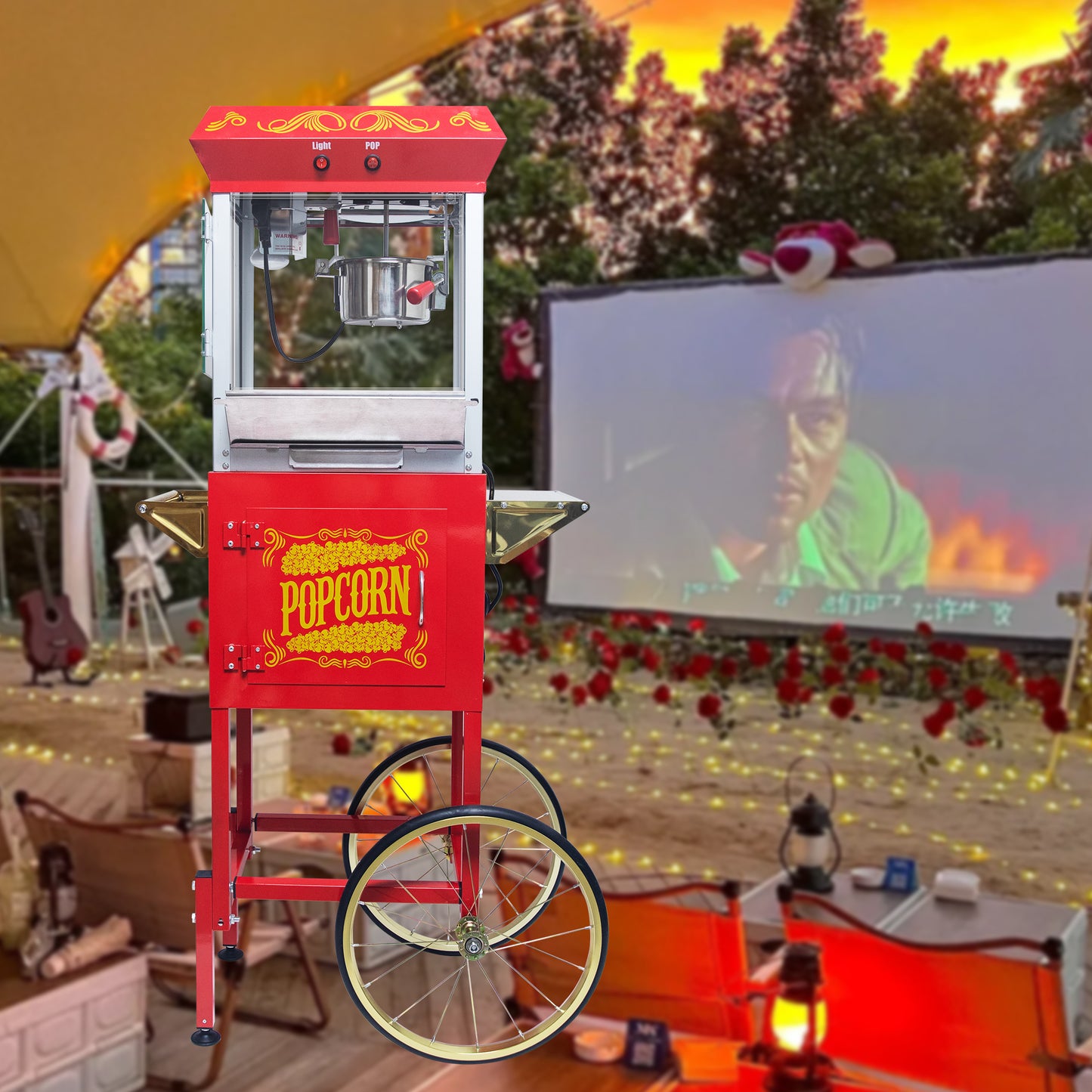 Kaitu Popcorn Machine with Cart – 8oz Popper with Stainless-steel Kettle, Heated Warming Deck, and Old Maids Drawer,Red