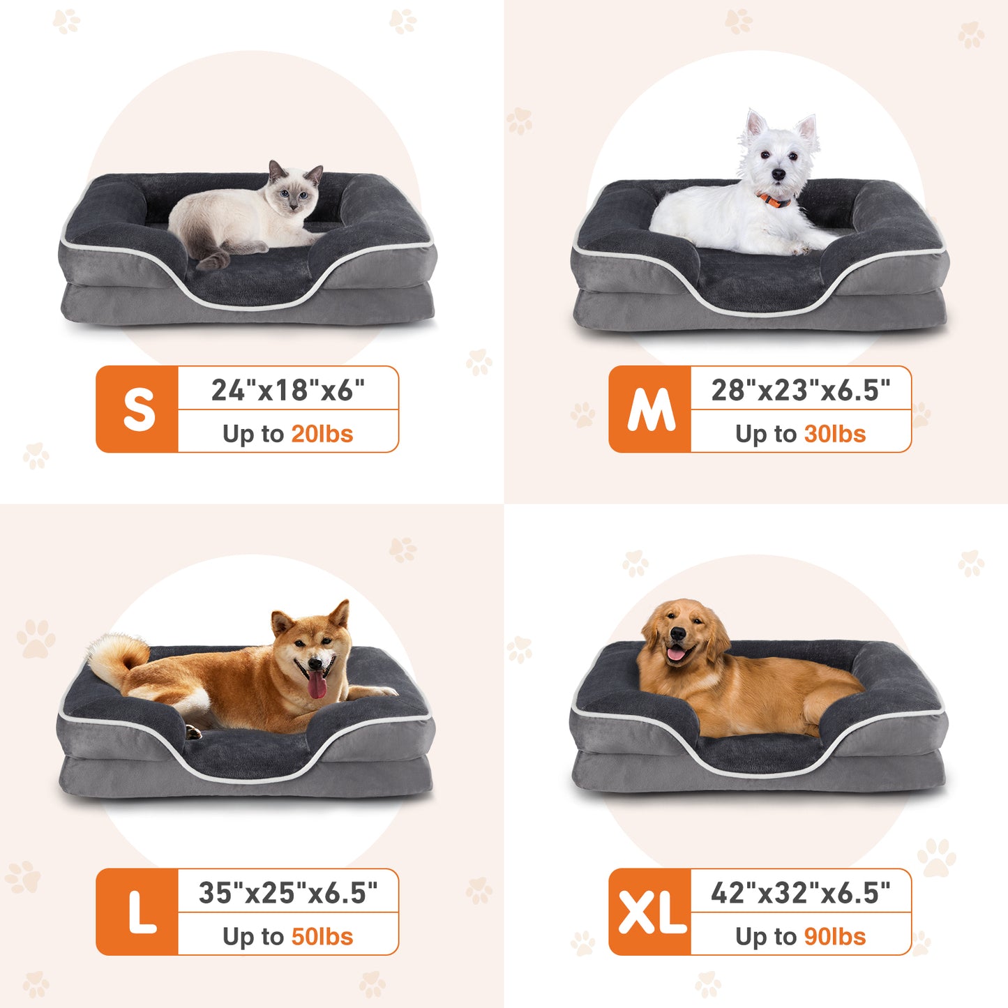 Memory Foam Pet Bed for Small Dogs & Cats with Washable Removable Cover Non-Slip Base Waterproof Liner Egg Crate Foam for Improved Sleep, grey,large