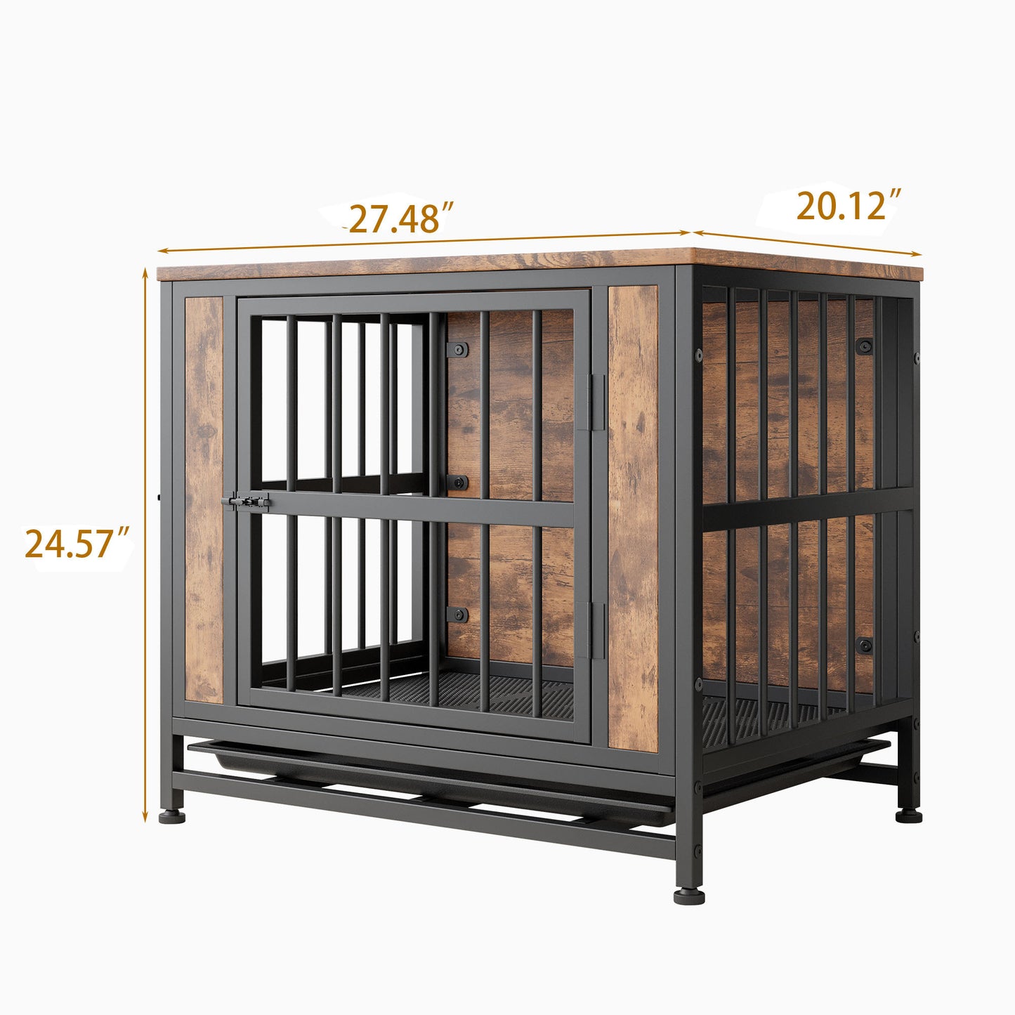 Dog Crate Furniture,  Wooden Dog Crate Table, 27.48" Dog Kennel with 2 Sliding Doors and Thick Iron Door Frame, Decorative Pet Crate House for Small Dog Indoor Use(Rustic Brown)