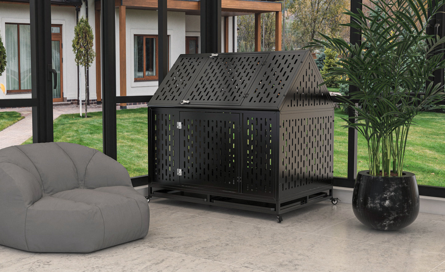 45" Heavy Duty Dog Crate Indestructible Pet Dog Cage Crate Kennel with Roof Top 2 Doors Removable Trays, Lockable Wheels, Escape-Proof for High Anxiety Large/Extra Dogs