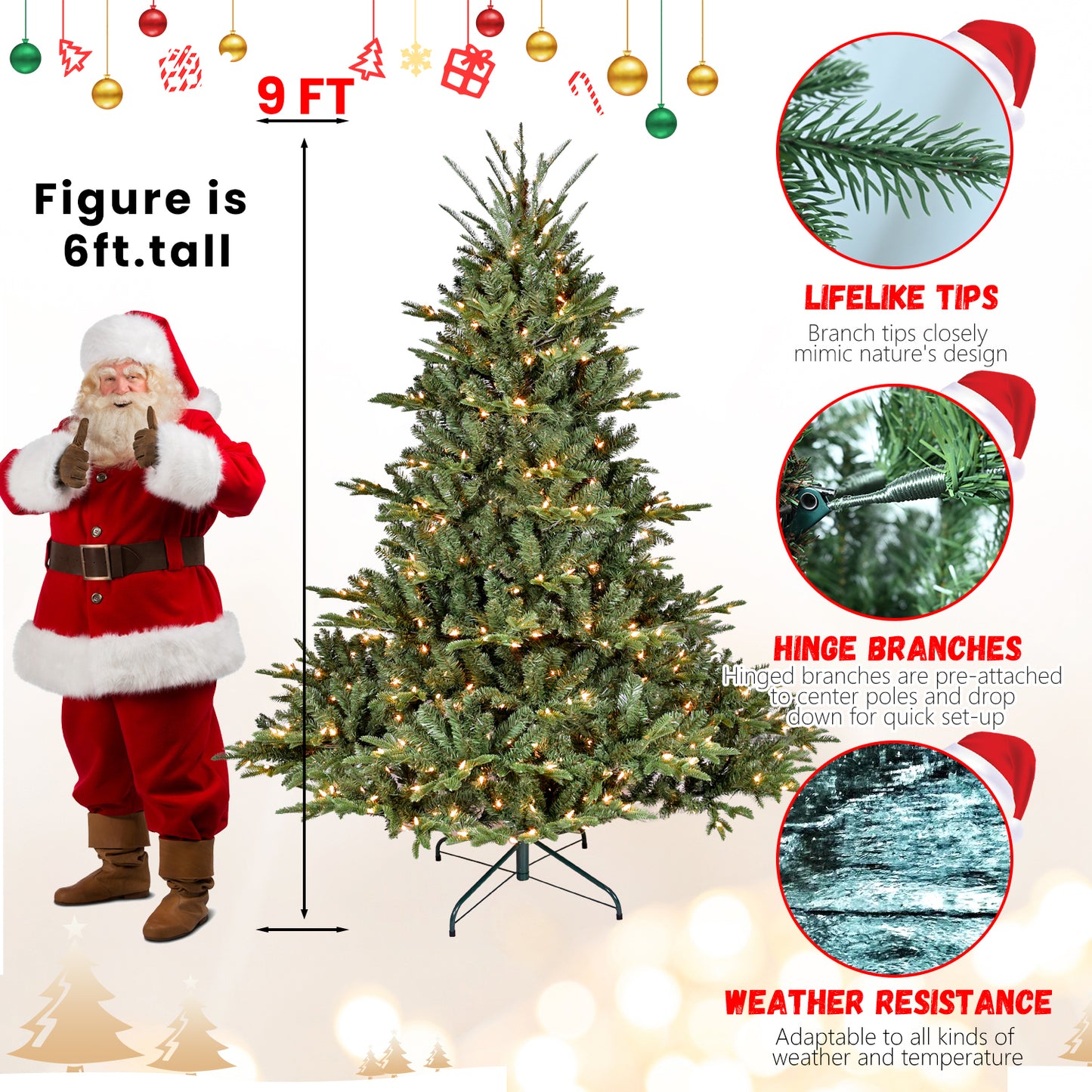 7.5FT Christmas Tree Simulate Nature Advanced Materials Premium Hinged Spruce Artificial Douglas Firs Tree, Christmas Holiday Party Atmosphere Decoration New Year Celebration PE+PVC Xmas Tree