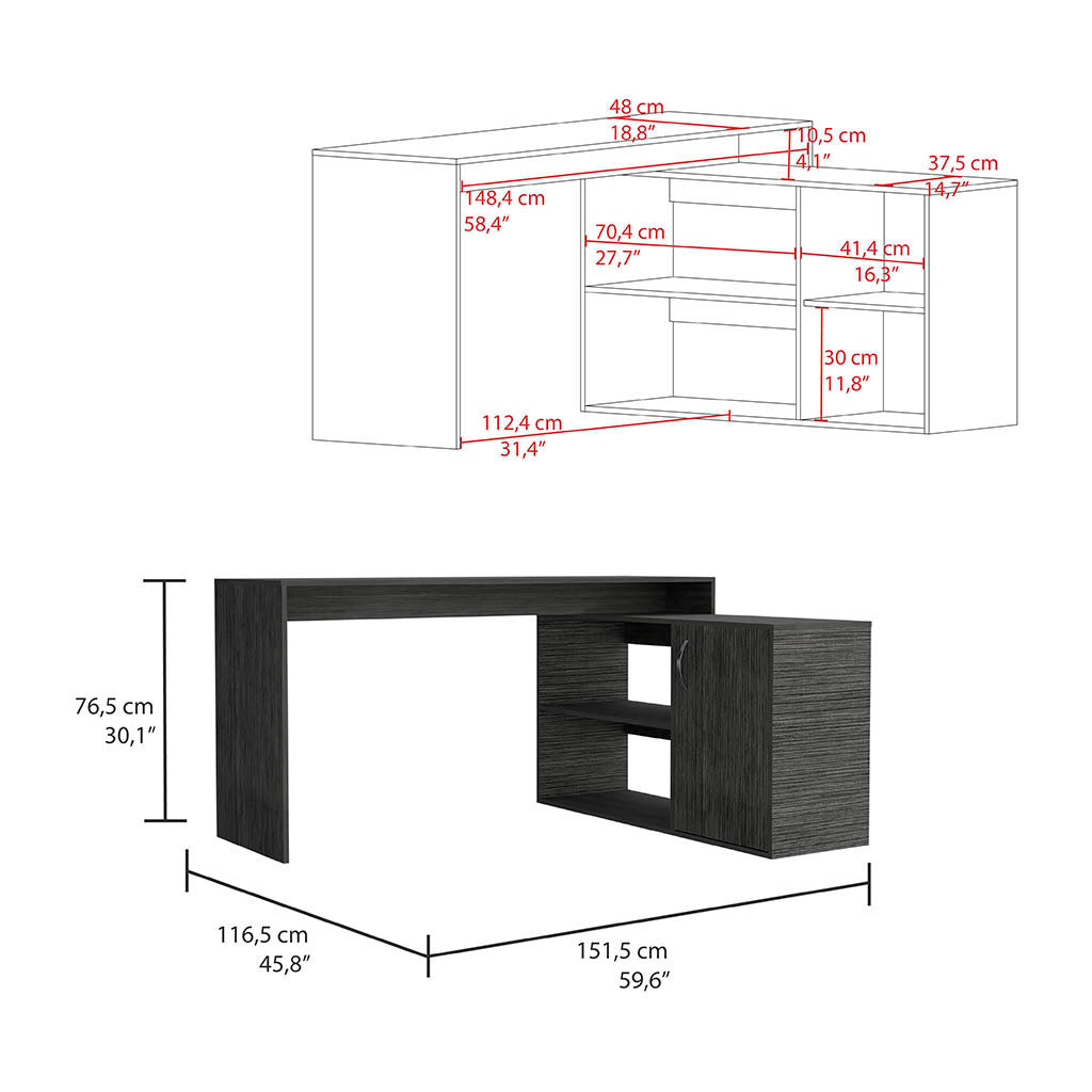 Axis Modern L-Shaped Computer Desk with Open & Closed Storage -Smokey Oak