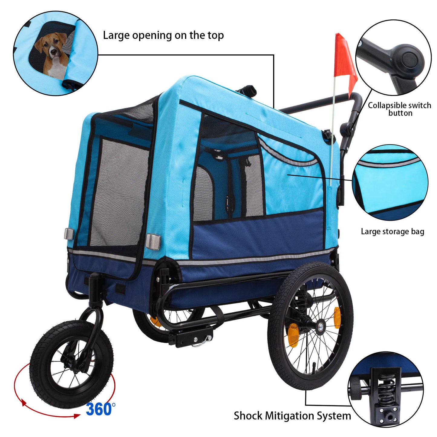 Outdoor Heavy Duty Foldable Utility Pet Stroller Dog Carriers Bicycle Trailer