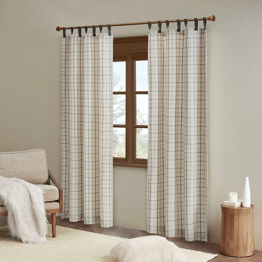 Plaid Faux Leather Tab Top Curtain Panel with Fleece Lining(Only 1 Pc Panel)