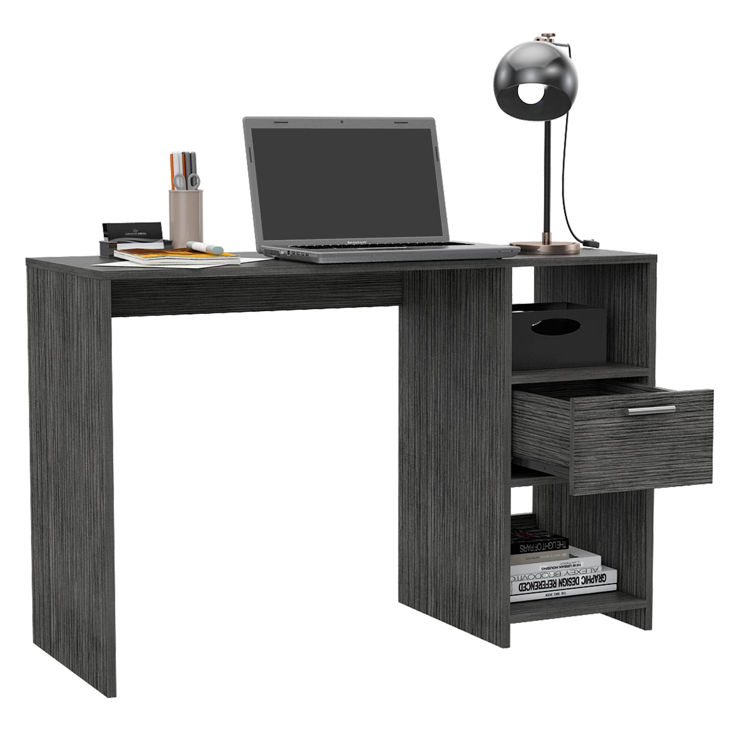 Omma Computer Desk, One Drawer, Two Shelves