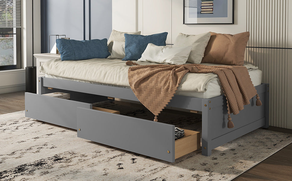 Twin Bed with 2 Drawers, Solid Wood, No Box Spring Needed ,Grey(Old SKU:W50422208)