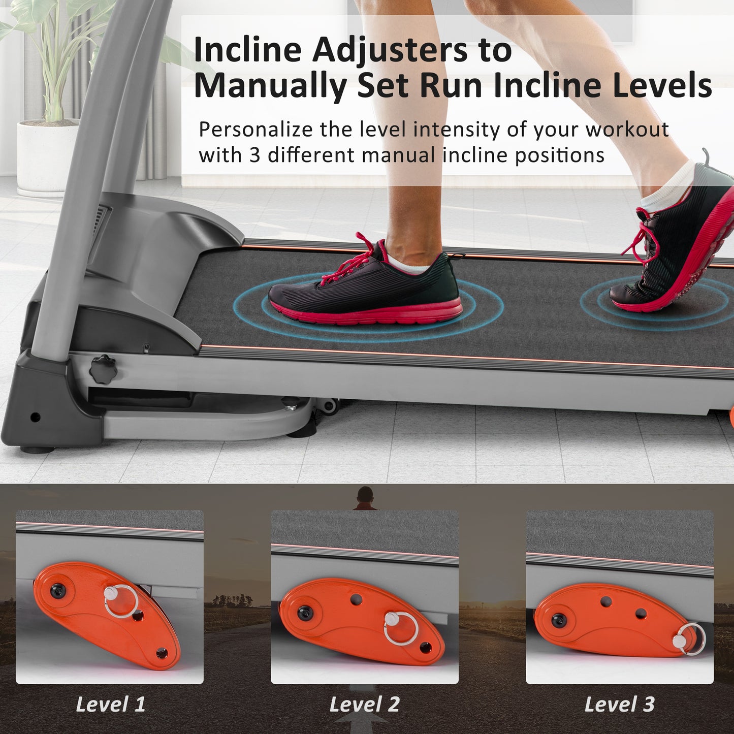 Easy Folding Treadmill for Home Use, 2.5HP Electric Running, Jogging & Walking Machine with Device Holder & Pulse Sensor, 3-Level Incline Adjustable Compact Foldable