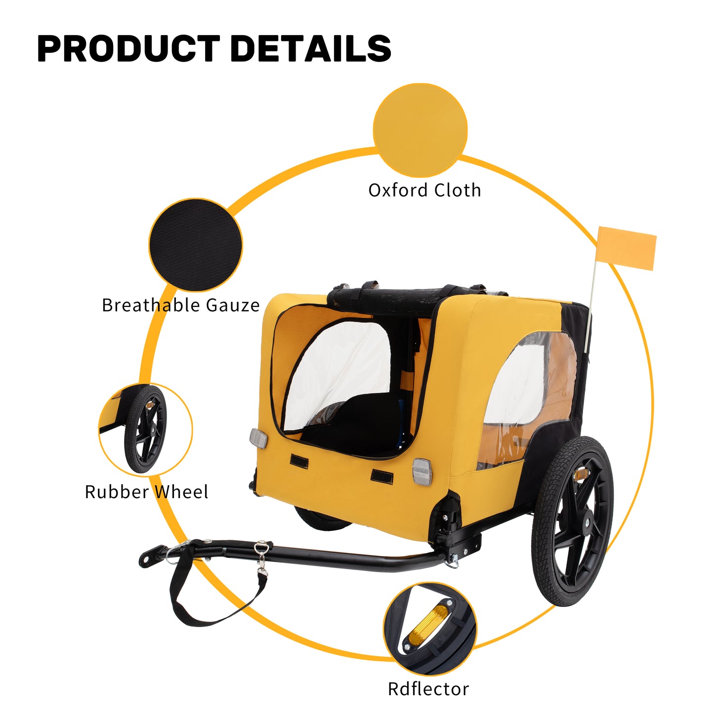 Yellow Outdoor Heavy Duty Foldable Utility Pet Stroller Dog Carriers Bicycle Trailer