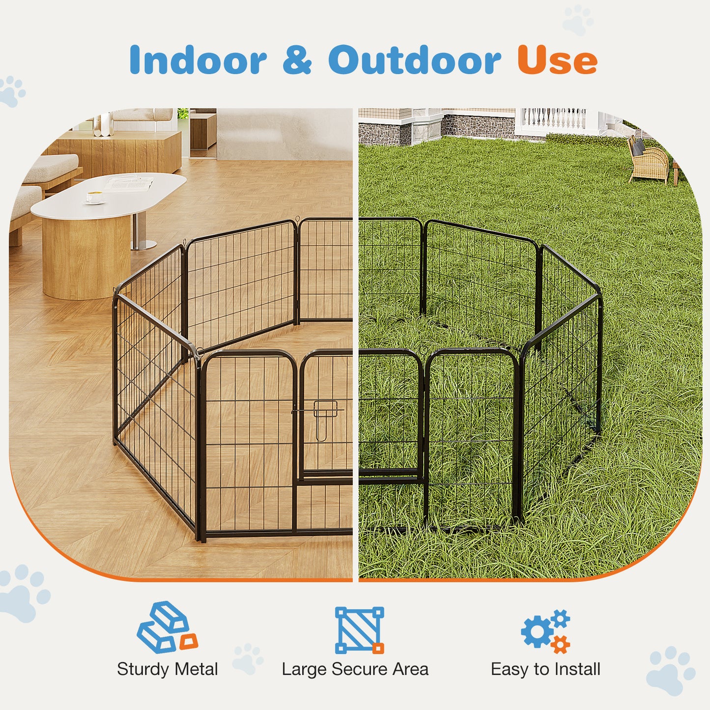 Dog Playpen Indoor with Door, Fence for Small Pet Animals, Puppy Cage with Gate for Yard Outdoor, 8 Panel 32 Inch Tall, Black