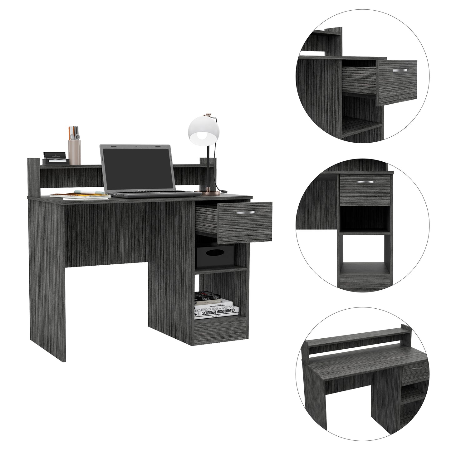 Manaos Writing Computer Desk , Multiple Shelves, One Drawer