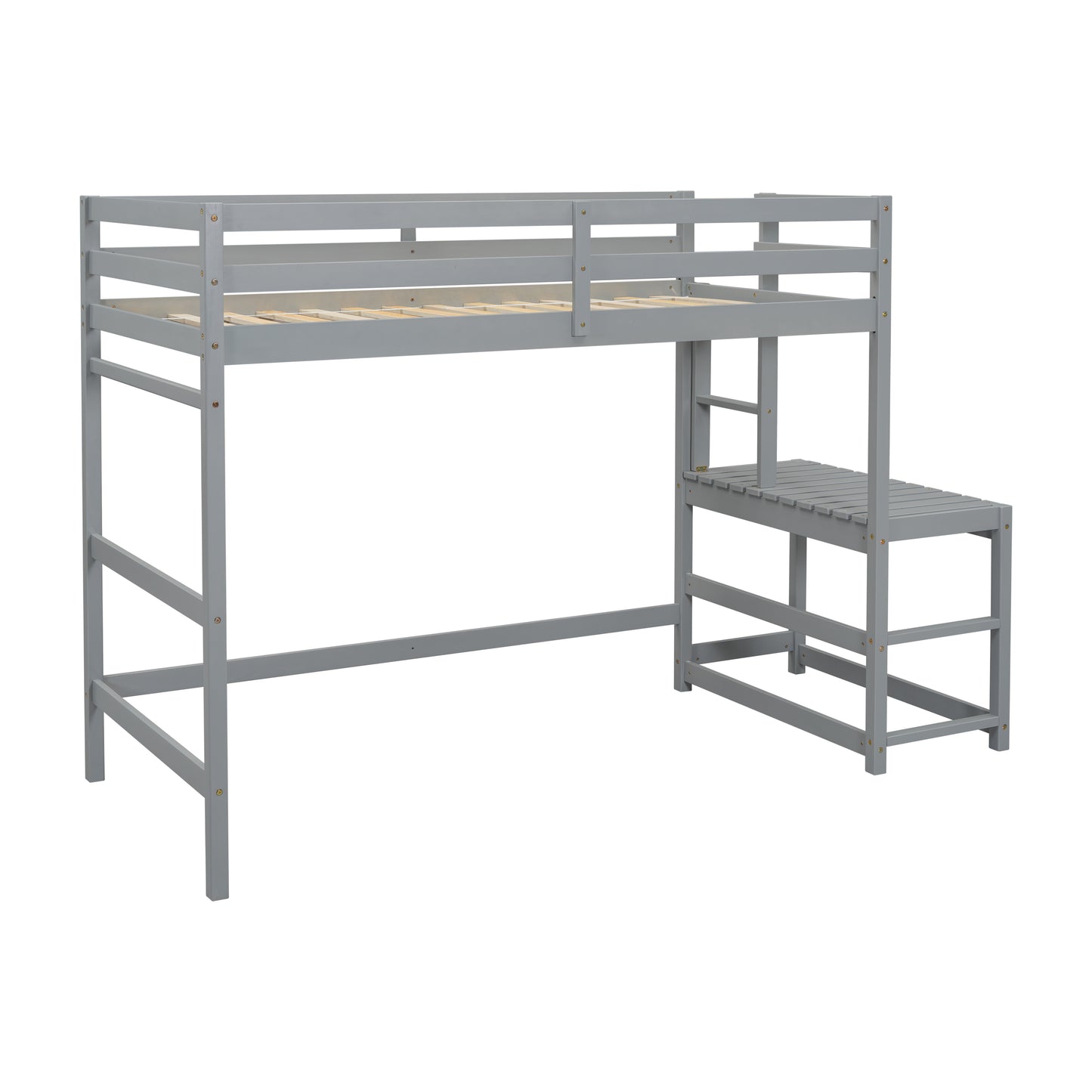 Twin Size High Loft Bed with Ladder landing Platform, Ladders, Guardrails,Grey