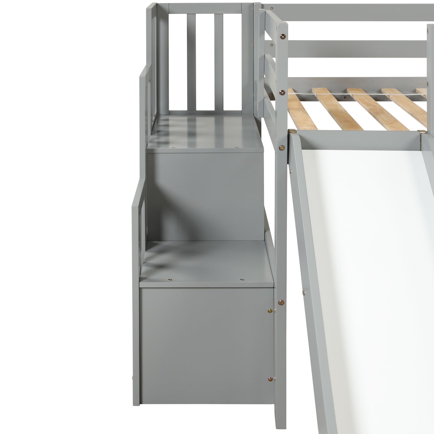 Loft Bed with Staircase, Storage, Slide, Twin size, Full-length Safety Guardrails, No Box Spring Needed, Grey (Old Sku:W504S00005)