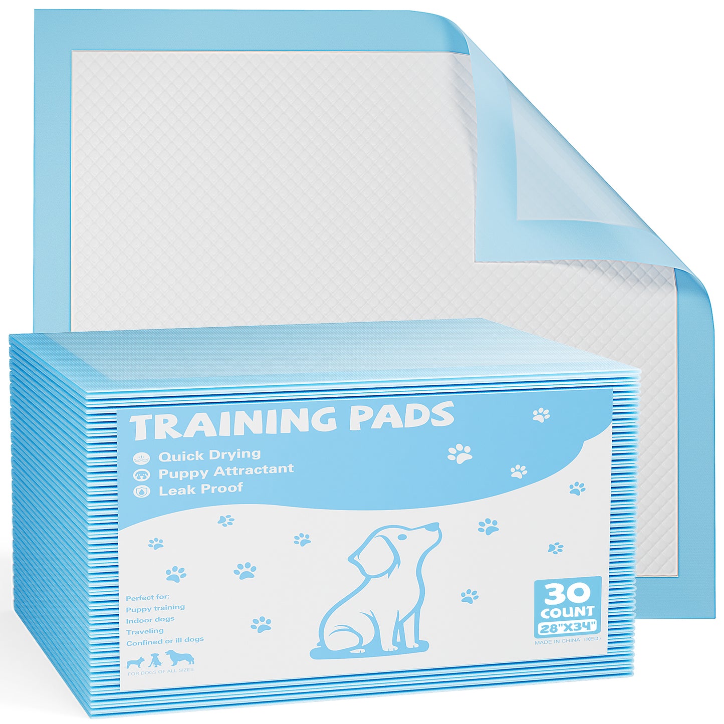 Disposable Dog Training Pads,34"x28" Ultra Absorbent Leak-Proof Quick-Drying Pet Pee Pads for Small to Large Dogs and Puppies Indoor Use, 30 Count