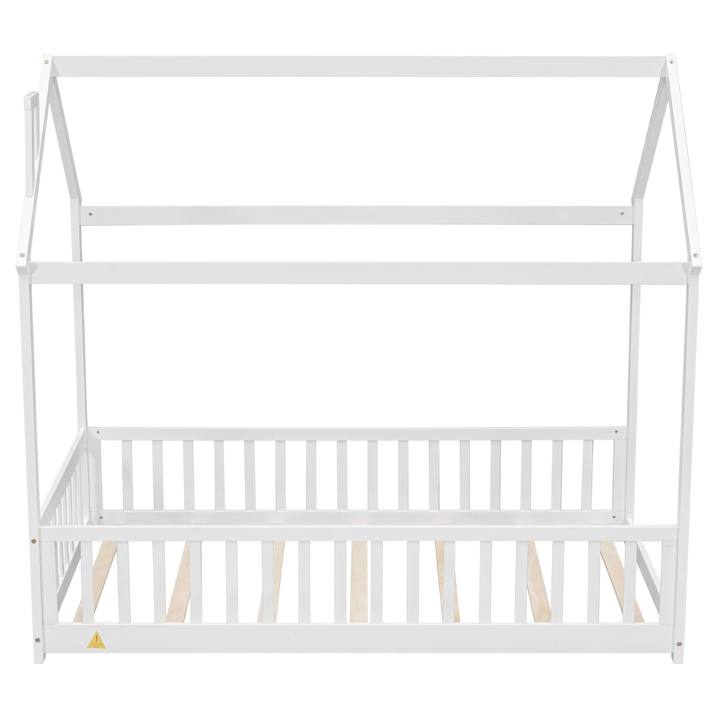 Twin House Bed with Guardrails, Slats ,White