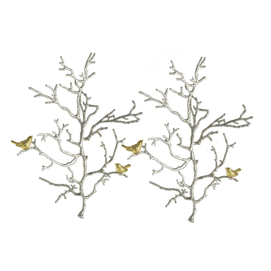 17x5.5x22' Metal Branch Wall Sculptures with Bird Accents, Set of 2