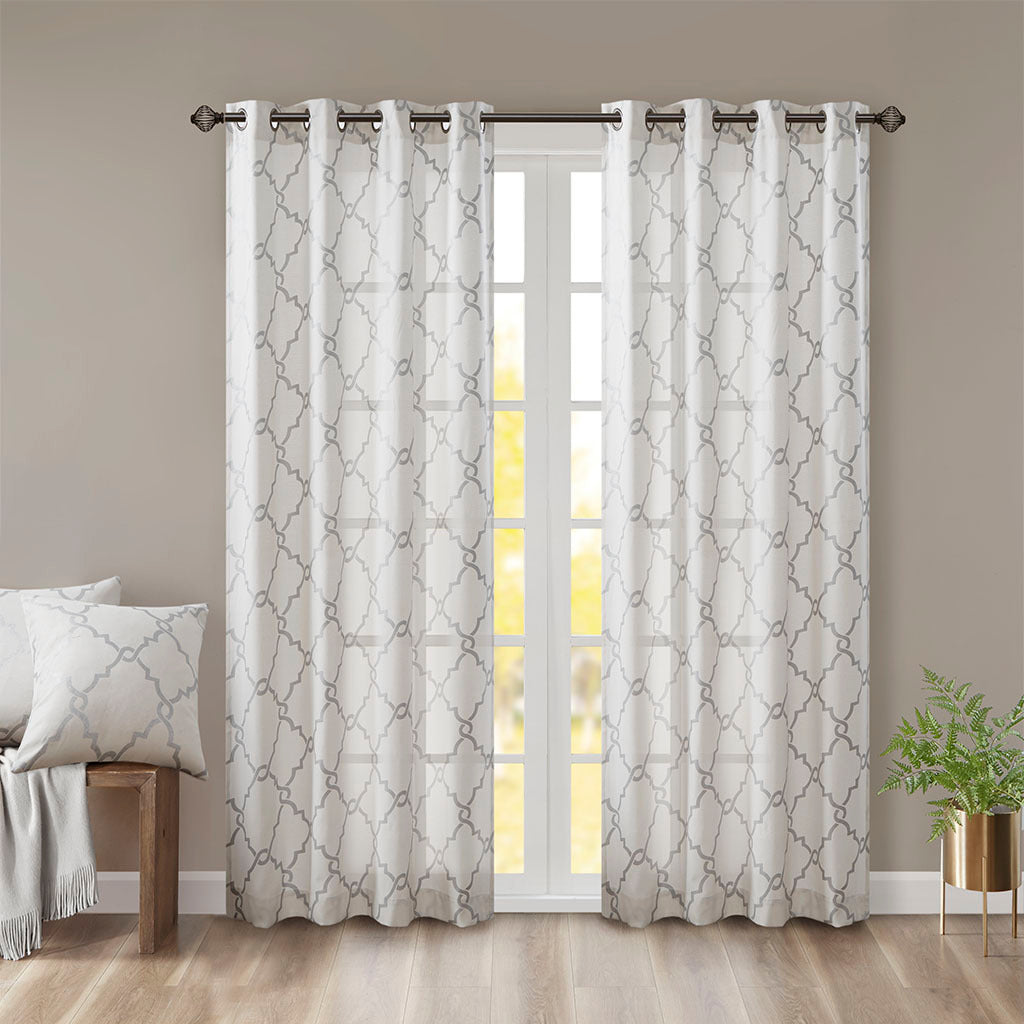 Fretwork Print Grommet Top Window Curtain Panel(Only 1 Pc Panel)