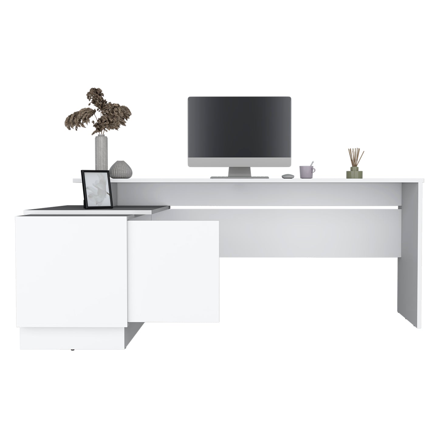 Emery L-Shaped 70" Wide Desk with One Cabinet and Two Open Shelves