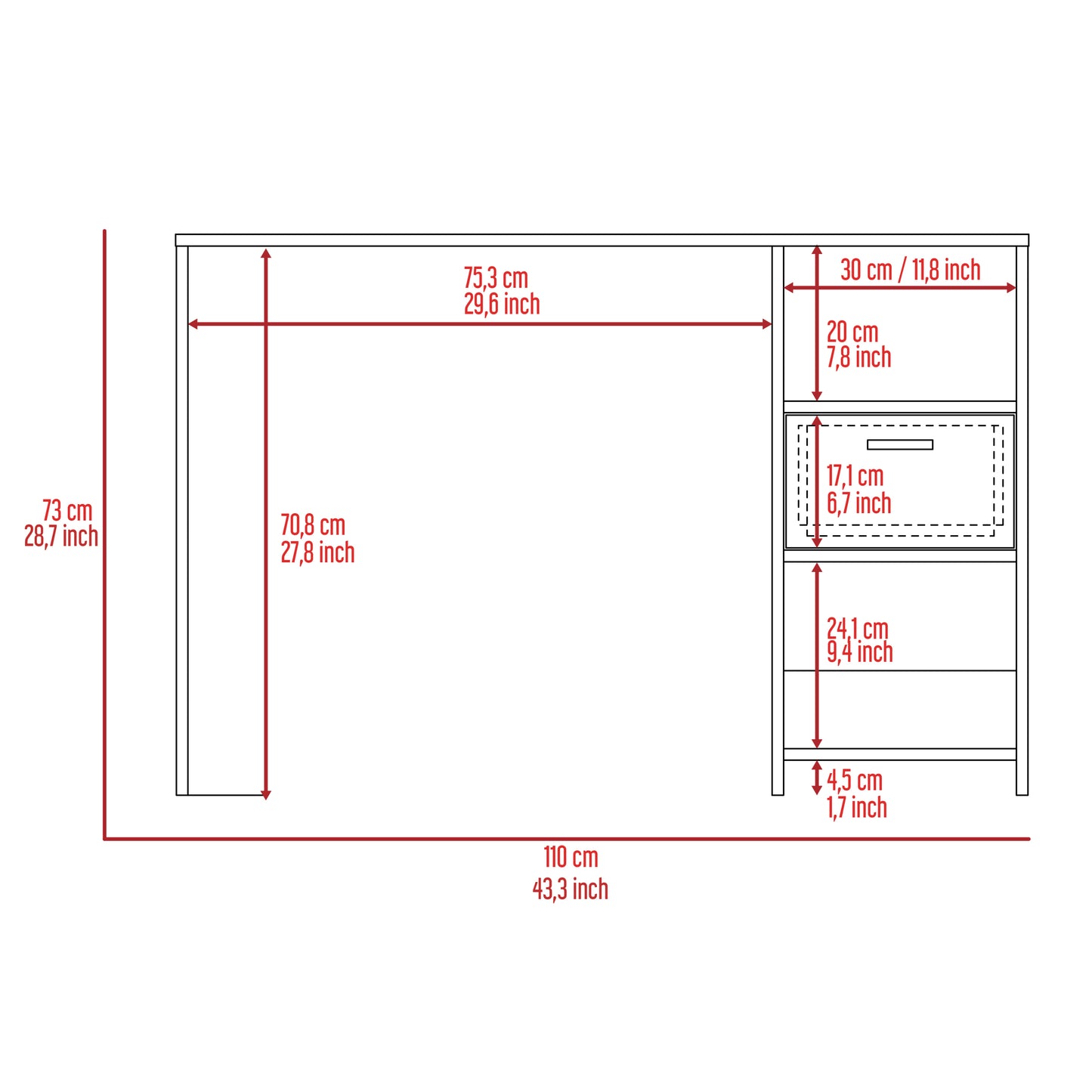 Omma Computer Desk, One Drawer, Two Shelves