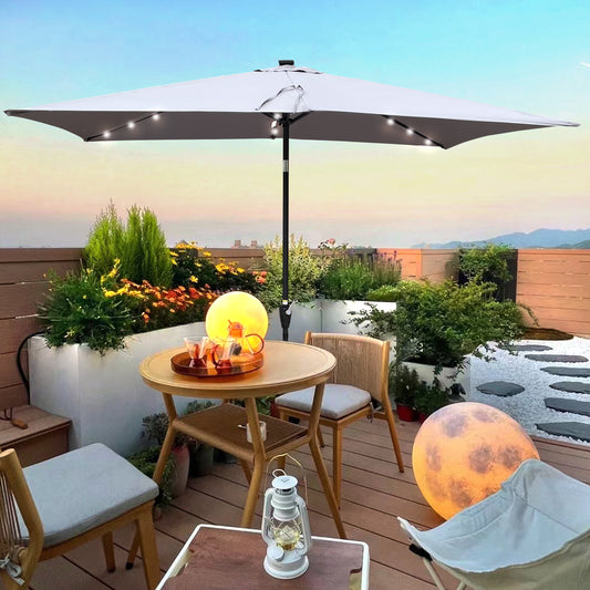 10 x 6.5t Rectangular Patio Solar LED Lighted Outdoor Umbrellas with Crank and Push Button Tilt for Garden Backyard Pool Swimming Pool