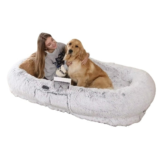 Human Dog Bed, 71''x40''x12'' Size Fits You and Pets, Washable Faux Fur Dog Bed for People Doze Off, Napping Orthopedic Dog Bed (GREY) Xmas Christmas Gift