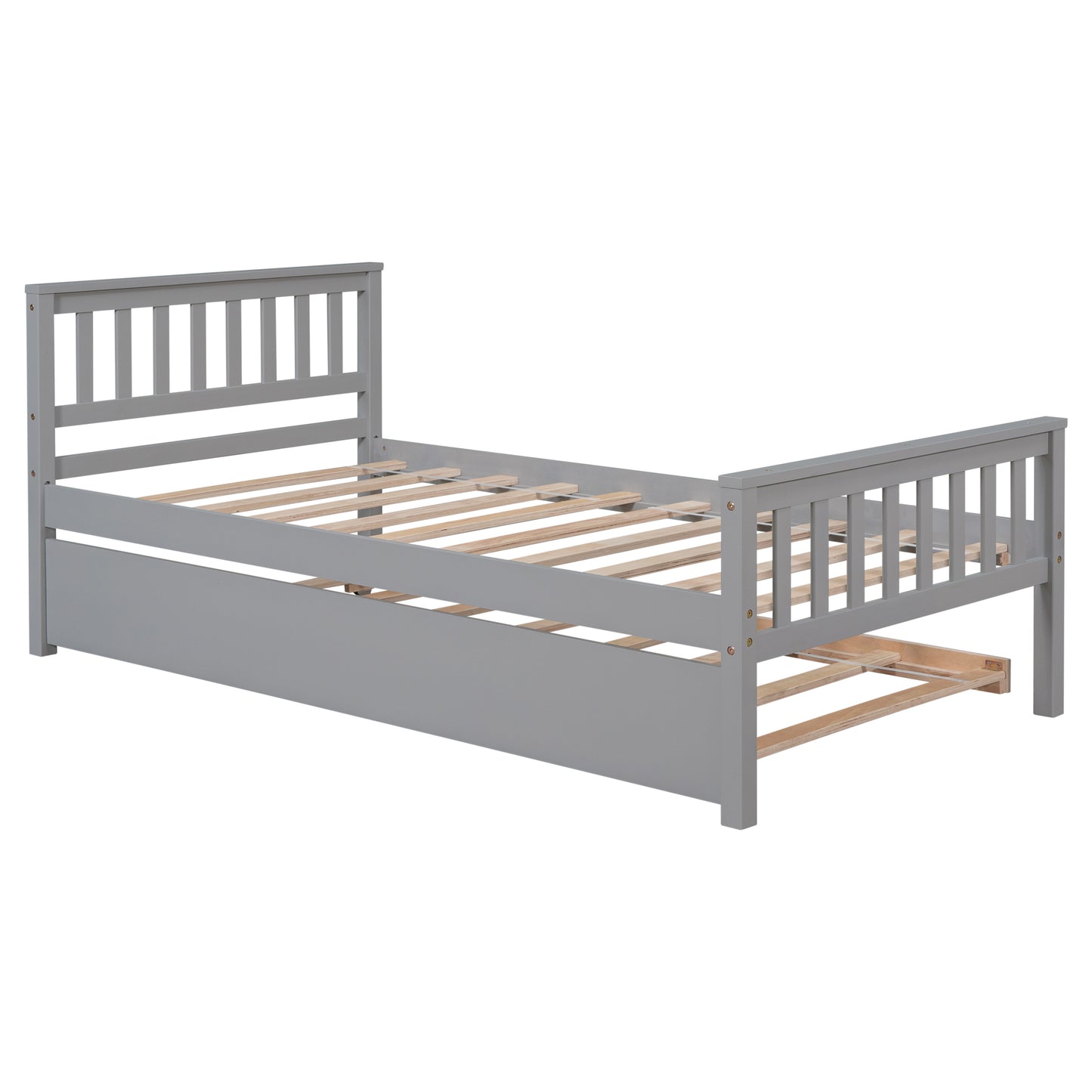 Twin Bed with Trundle, Platform Bed Frame with Headboard and Footboard, for Bedroom Small Living Space,No Box Spring Needed,Grey(Old SKU:W50422210)