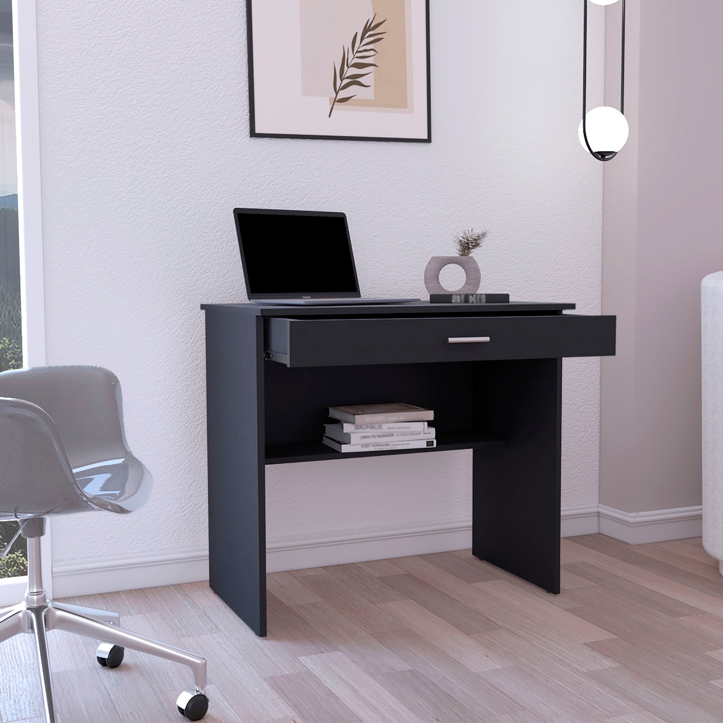 80 C Writting Desk, Compact Workstation with Drawer and Lower Shelf