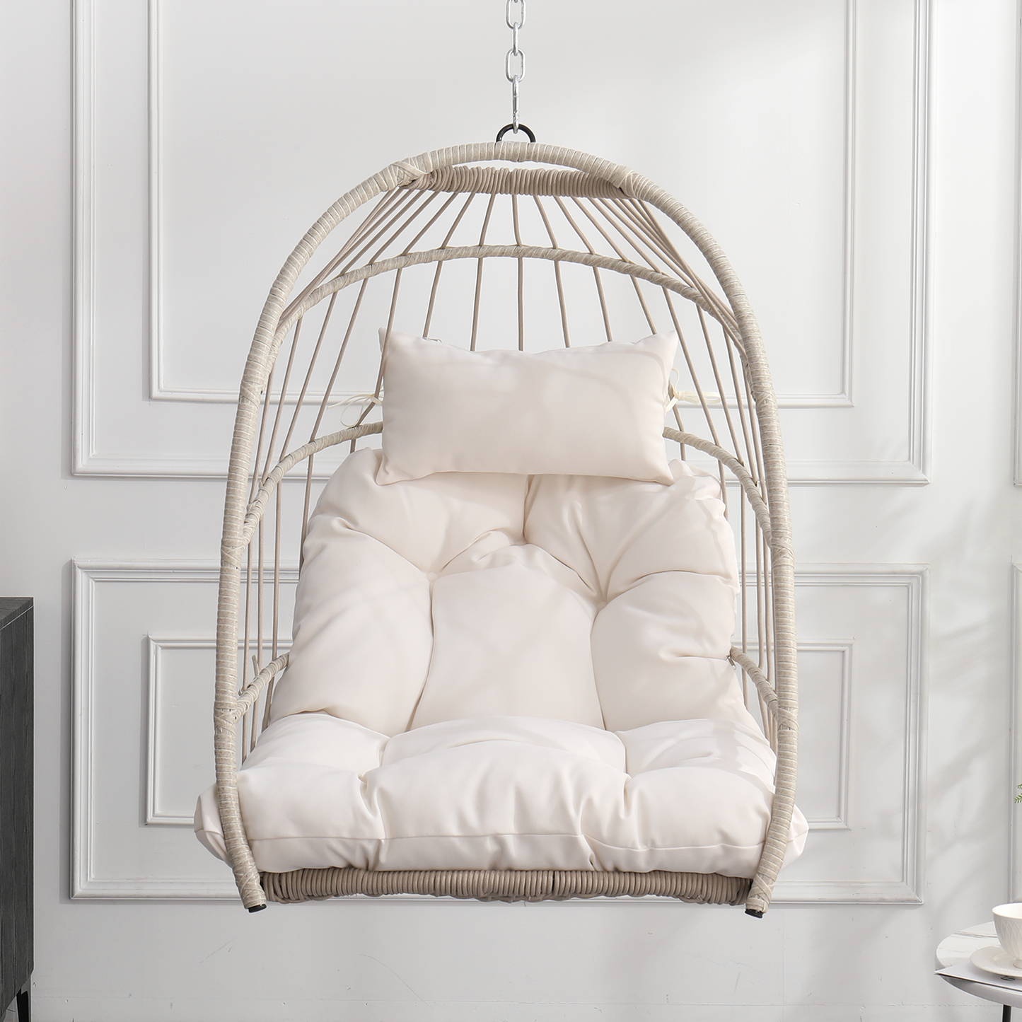 Outdoor garden rattan egg swing chair hanging chair PE hanging chair  WHITE