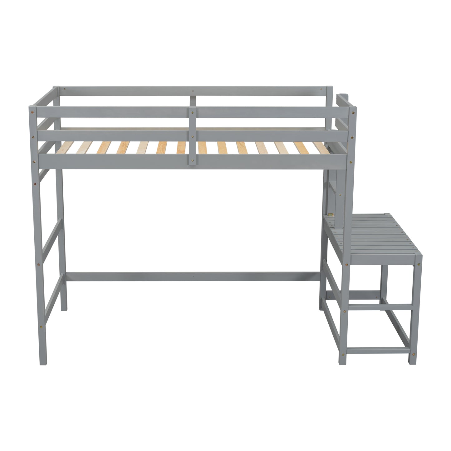 Twin Size High Loft Bed with Ladder landing Platform, Ladders, Guardrails,Grey