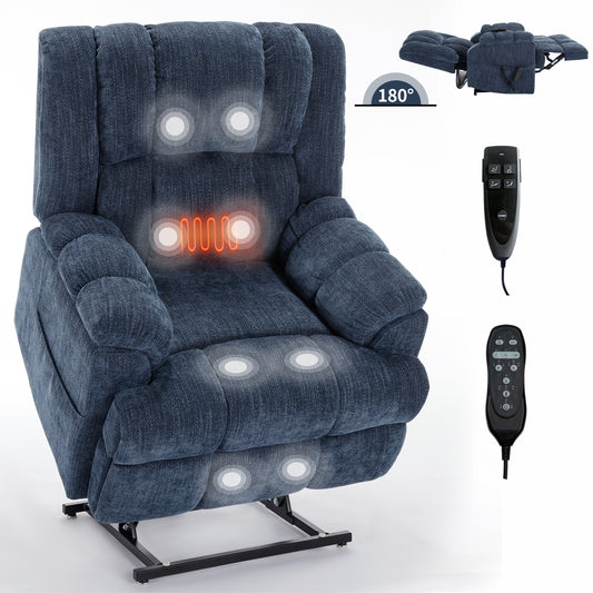 Dual Motor Heat Massage Infinite Position Up to 350 LBS Electric Power Lift Recliners with Power-Remote, Medium-firm and Heavy Duty, Blue