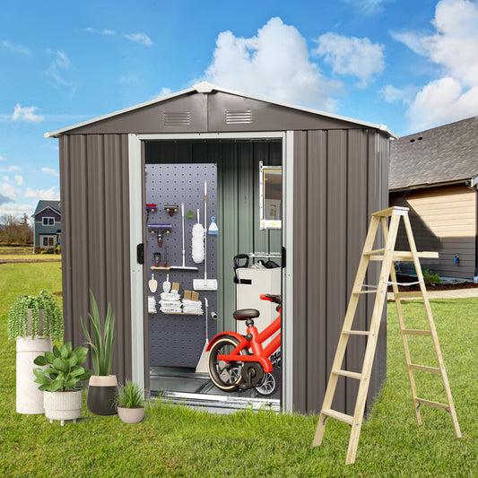 8ft x 4ft Outdoor Metal Storage Shed With window and metal foundation,Gray