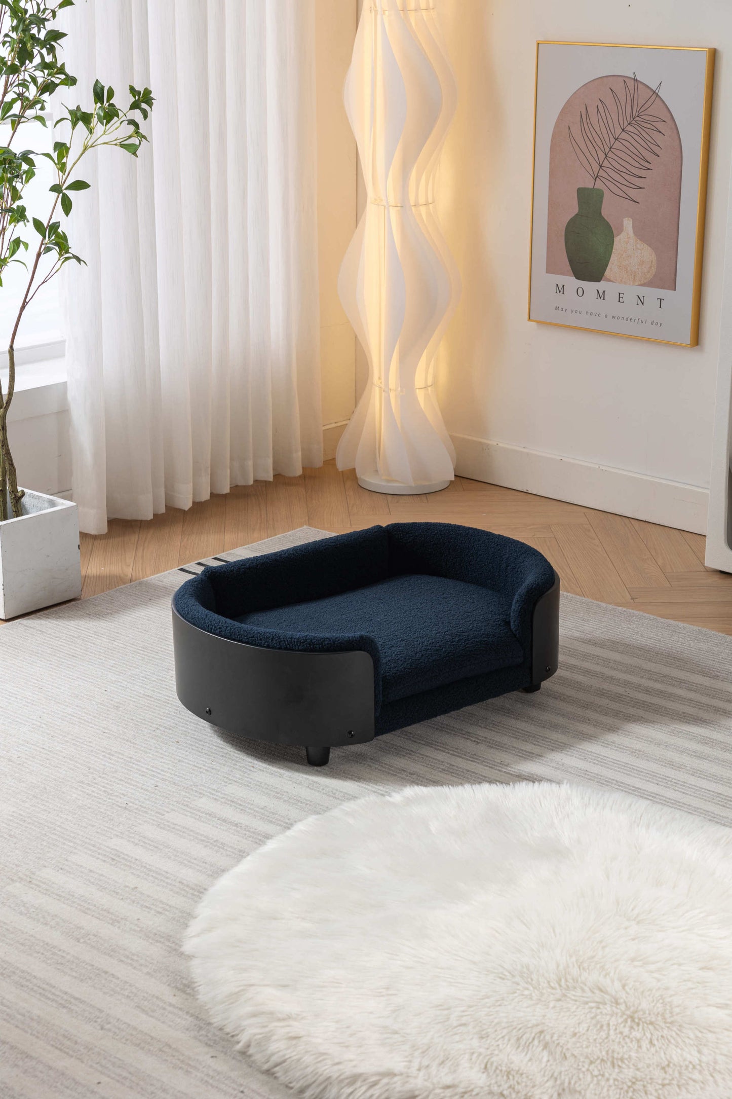 Scandinavian style Elevated Dog Bed Pet Sofa With Solid Wood legs and Black Bent Wood Back,  Cashmere Cushion,Mid Size