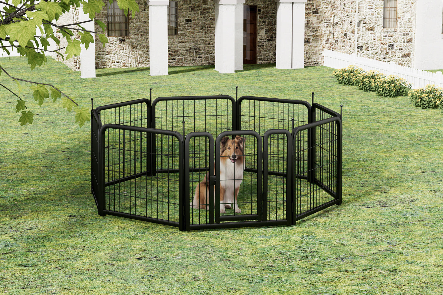 Dog Playpen Outdoor, 8 Panel Dog Fence 31.'' Pet Pen for Small Dogs Pet Exercise Pen for Puppy/Rabbit/Small Animals Portable Playpen for RV Camping Garden Yard, Indoor. Black, 26.3'' W x 31.5'' H.