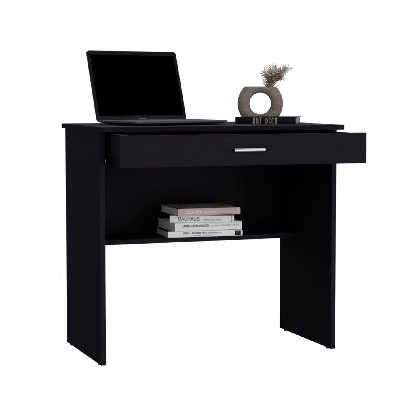 80 C Writting Desk, Compact Workstation with Drawer and Lower Shelf