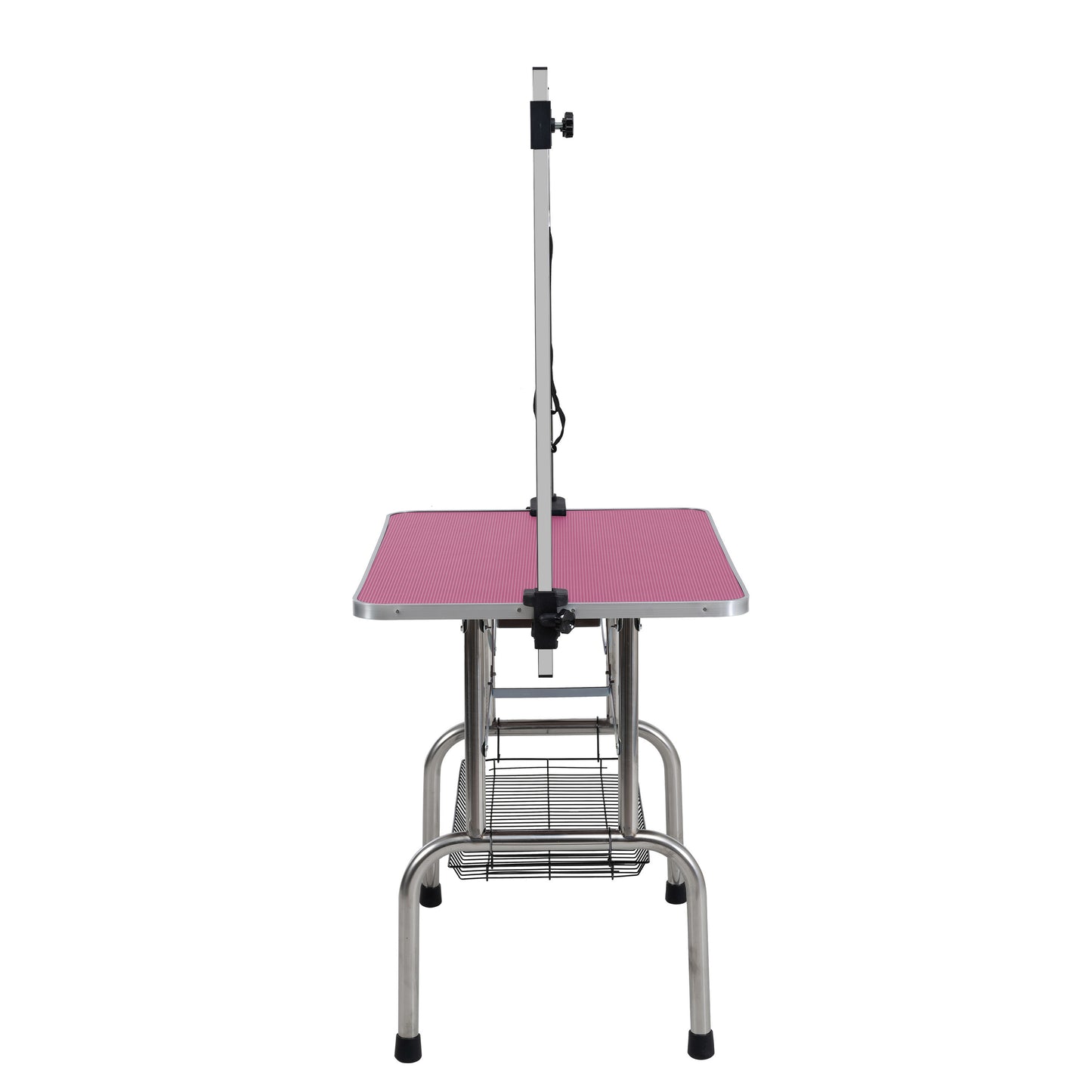 42" Folding Dog Pet Grooming Table Stainless Steel Frame Rubber Mat on Board with Adjustable Arm and Clamps pet dog Cat Grooming Table (PINK COLOR)