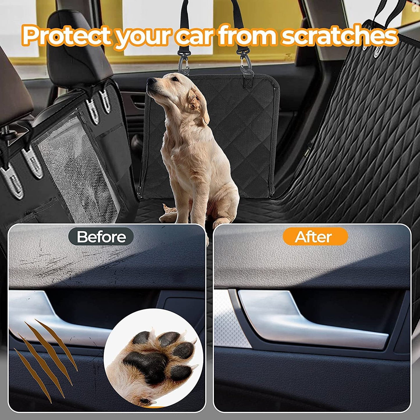 Simple Deluxe Dog Car Seat Cover for Back Seat, 100% Waterproof Pet Seat Protector with Mesh Window, Scratchproof & Nonslip Dog Hammock for Cars, Trucks, SUVs, Standard