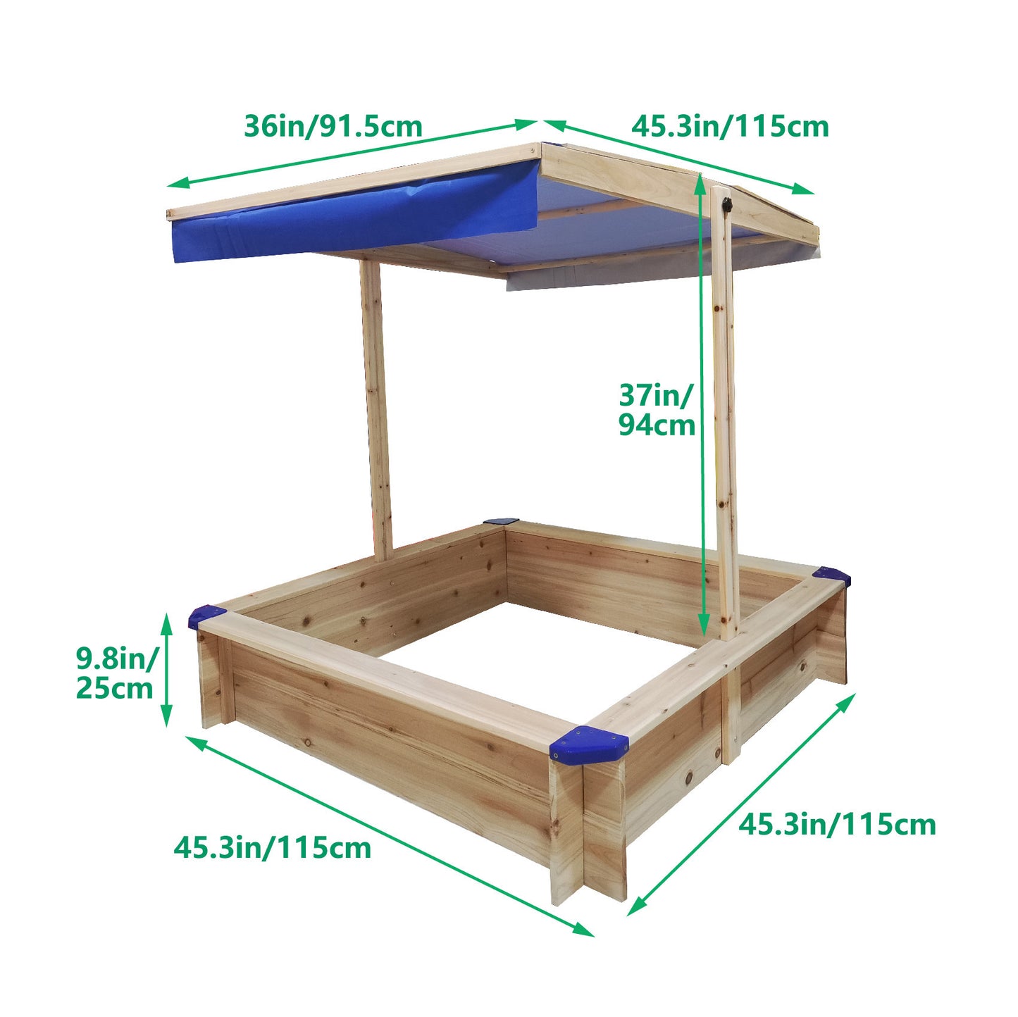 Children's Wooden Sandbox with Adjustable Canopy, Sand box with cover for Garden, Sand Pit for Kids Wood Playset Beach Patio Outdoor Backyard - Upgrade Retractable, Natural