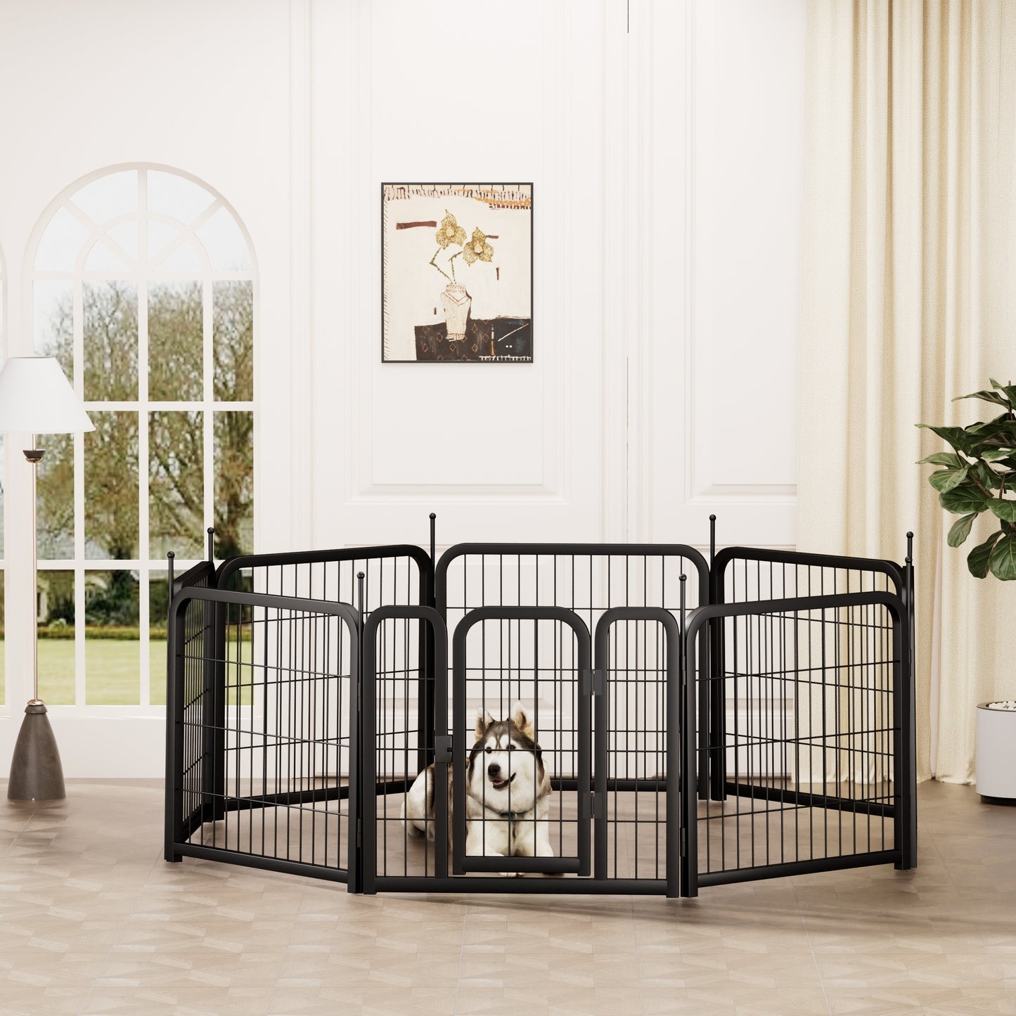 Dog Playpen Outdoor, 8 Panel Dog Fence 31.'' Pet Pen for Small Dogs Pet Exercise Pen for Puppy/Rabbit/Small Animals Portable Playpen for RV Camping Garden Yard, Indoor. Black, 26.3'' W x 31.5'' H.