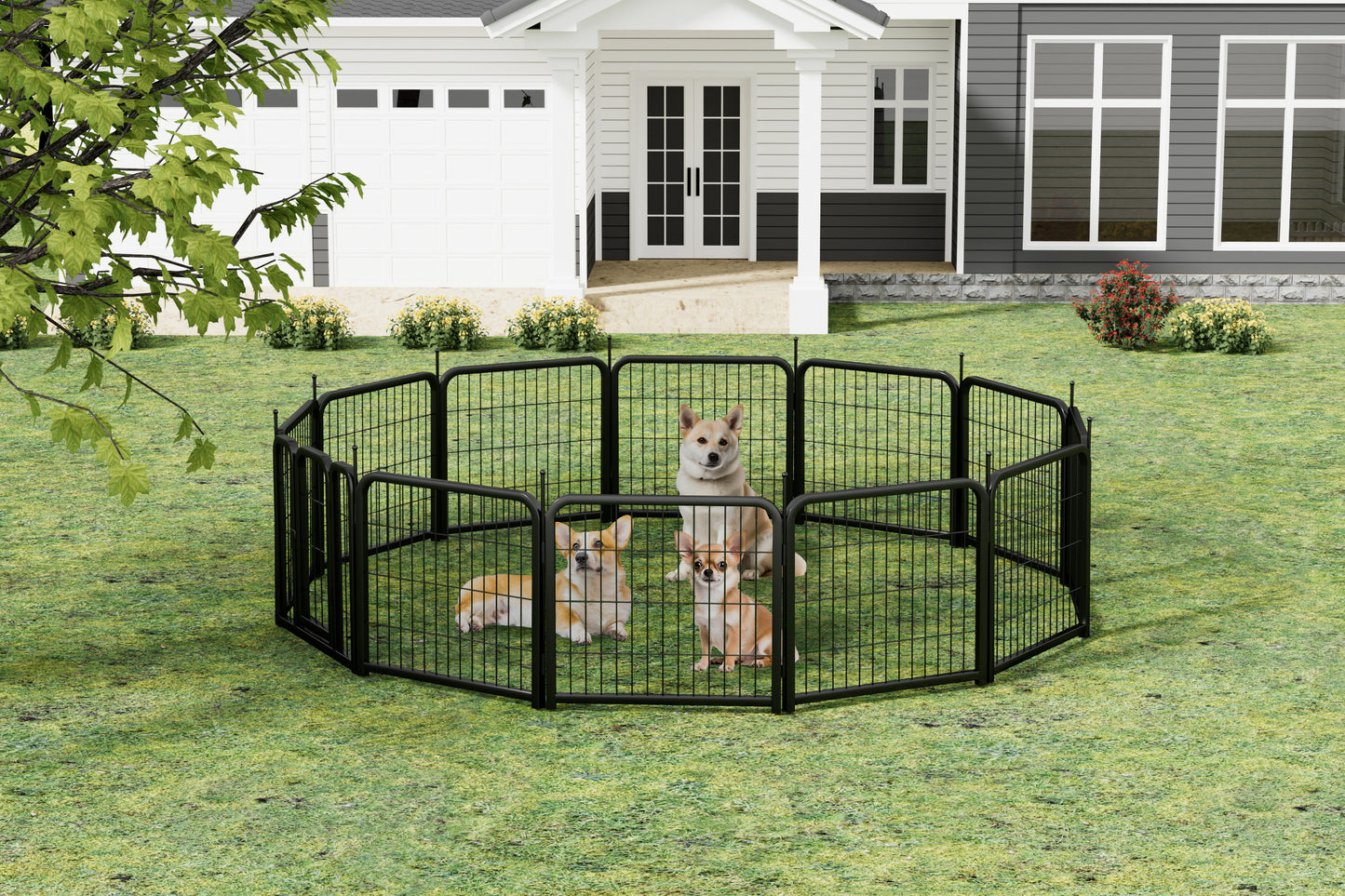 Dog Playpen Outdoor, 12 Panel Dog Fence 24" Pet Pen for Small Dogs Pet Exercise Pen for Puppy/Rabbit/Small Animals Portable Playpen for RV Camping Garden Yard, Indoor. Black, 22.2'' W x 23.6'' H.