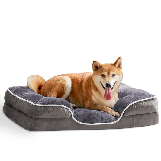 Memory Foam Pet Bed for Small Dogs & Cats with Washable Removable Cover Non-Slip Base Waterproof Liner Egg Crate Foam for Improved Sleep, grey,extra large