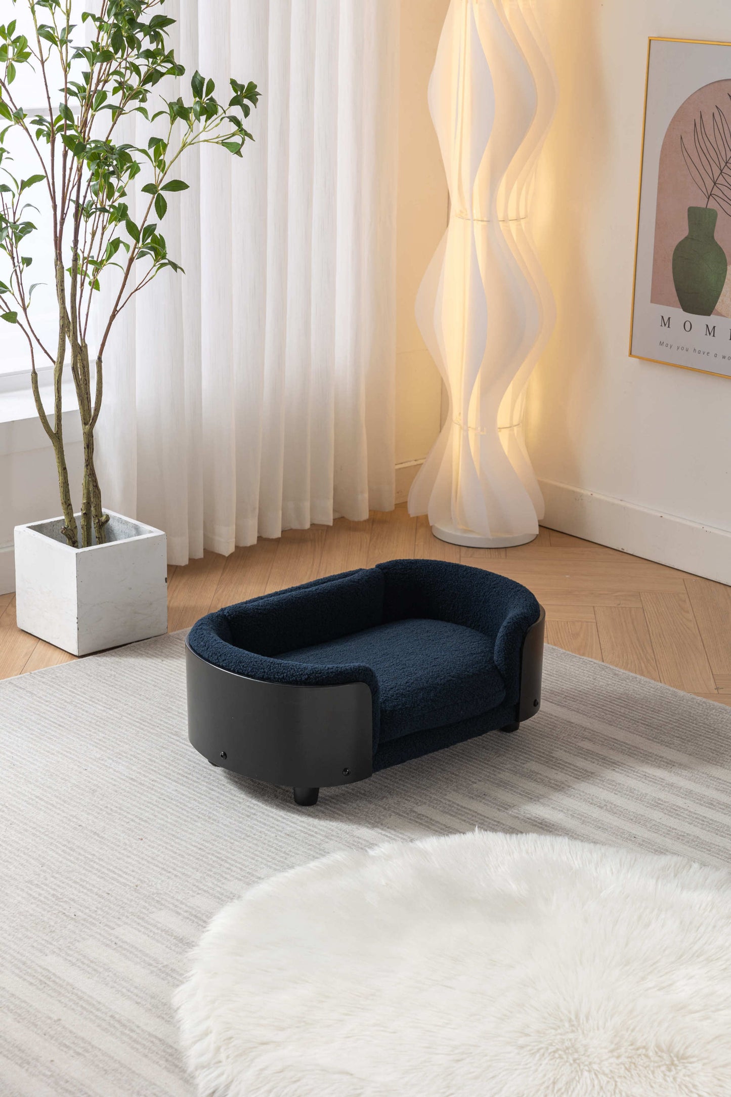 Scandinavian style Elevated Dog Bed Pet Sofa With Solid Wood legs and Black Bent Wood Back,  Cashmere Cushion,Small Size