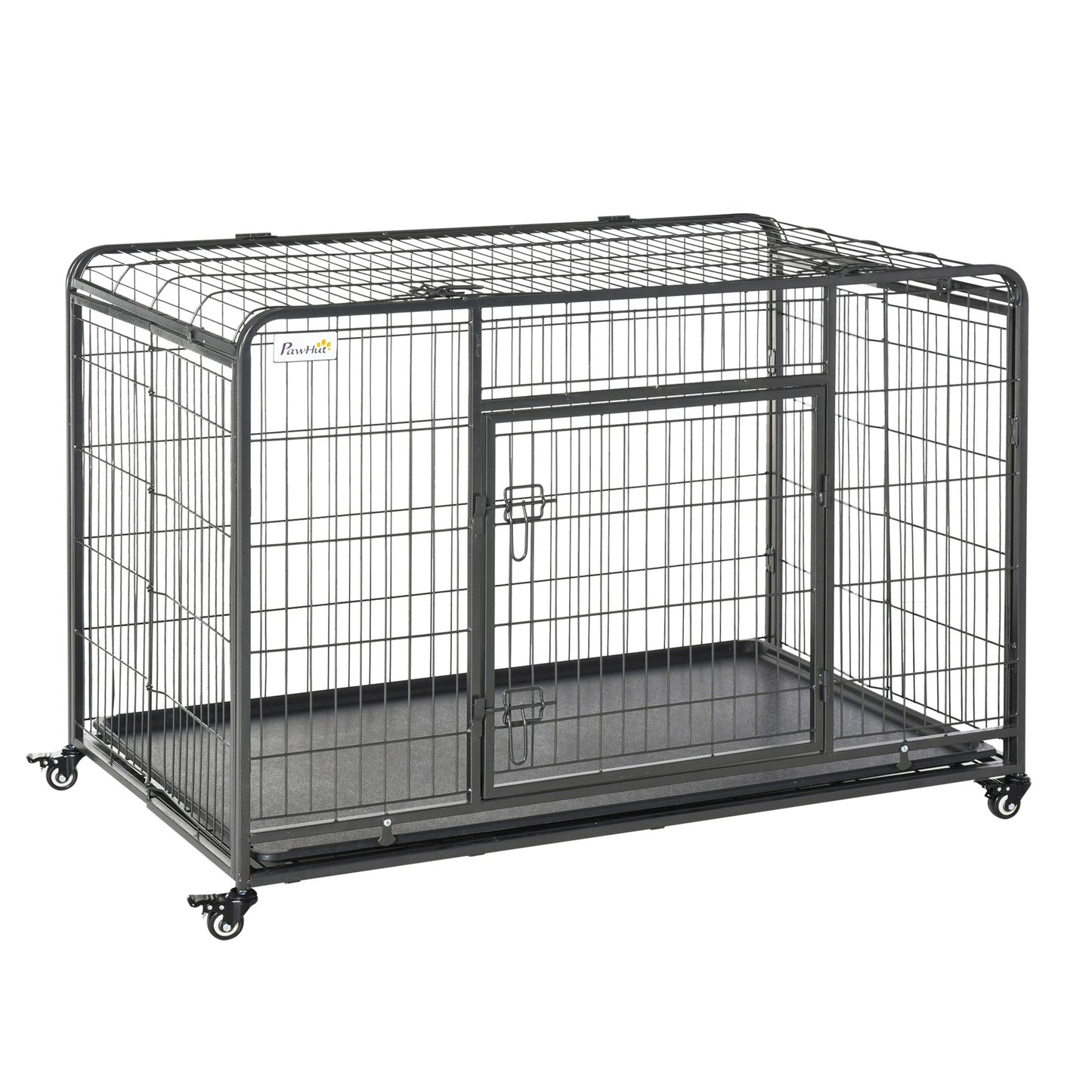 PawHut Folding Design Heavy Duty Metal Dog Cage Crate & Kennel with Removable Tray and Cover, & 4 Locking Wheels, Indoor/Outdoor 49"