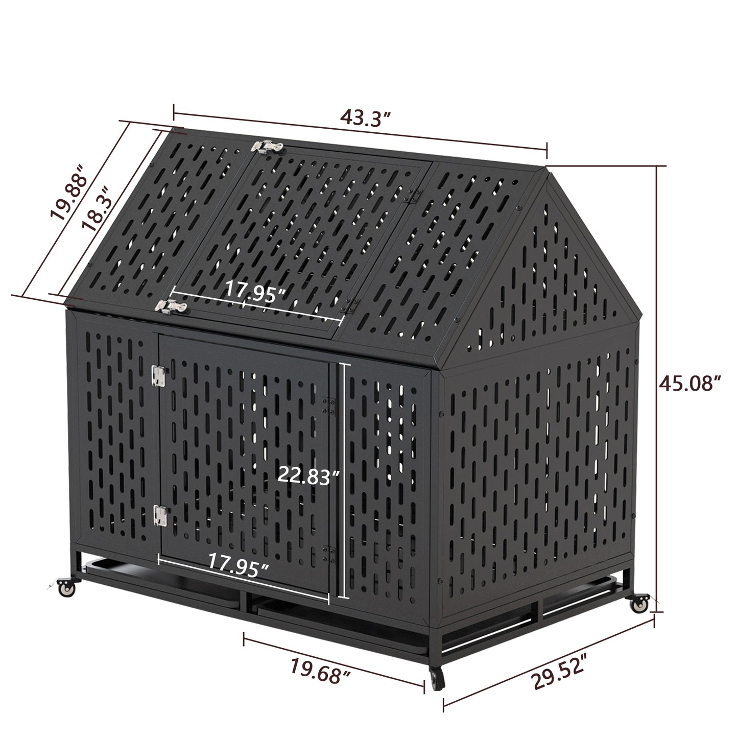 45" Heavy Duty Dog Crate 45 inch Durable Pet Dog Cage Crate Kennel with Roof Top 2 Doors Removable Trays, Lockable Wheels, Escape-Proof for High Anxiety Large/Extra Dogs