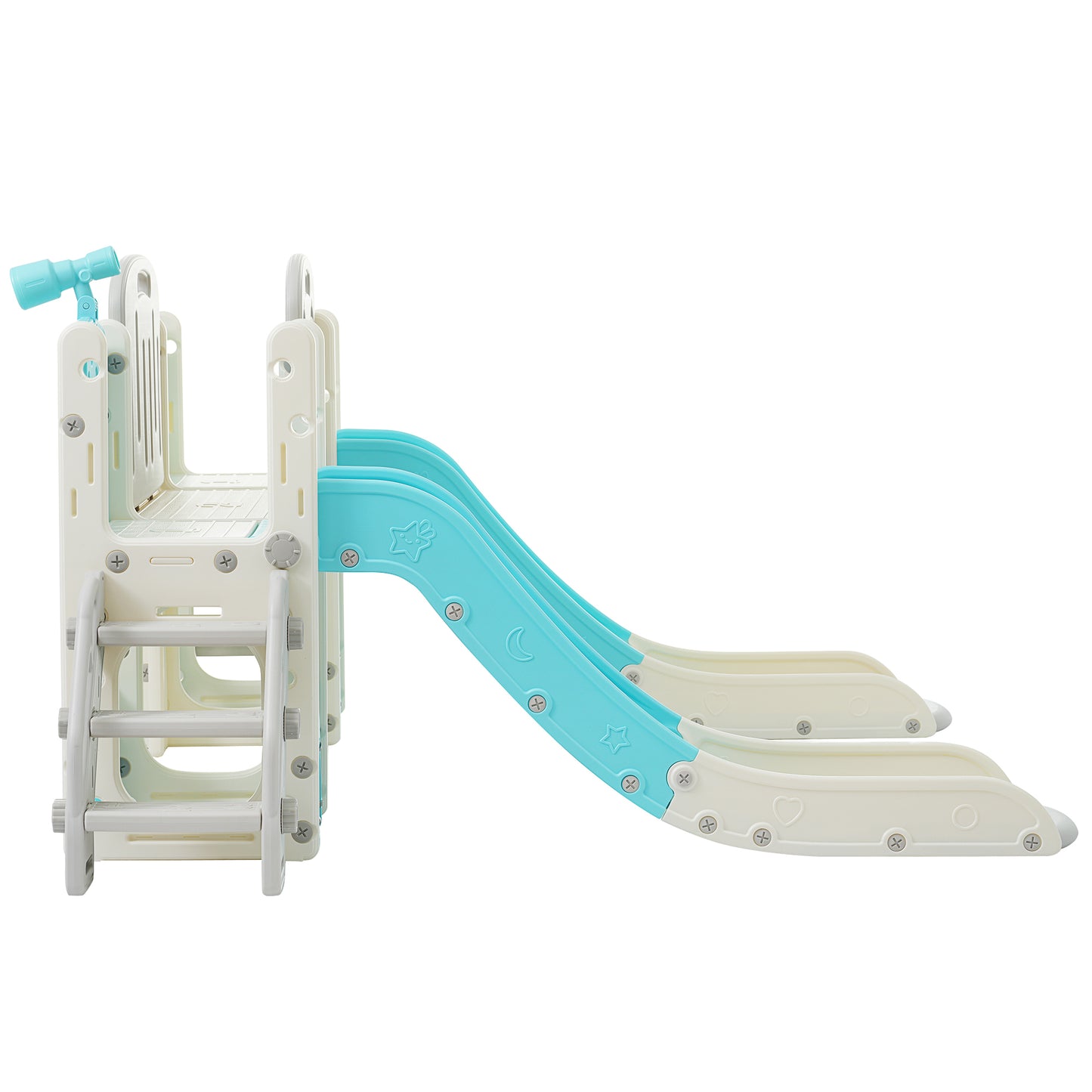 Kids Slide Playset Structure 8 in 1, Freestanding Ocean Themed Set with Slide, Arch Tunnel,Basketball Hoop and Telescope, Double Slides for Toddlers, Kids Climbers Playground