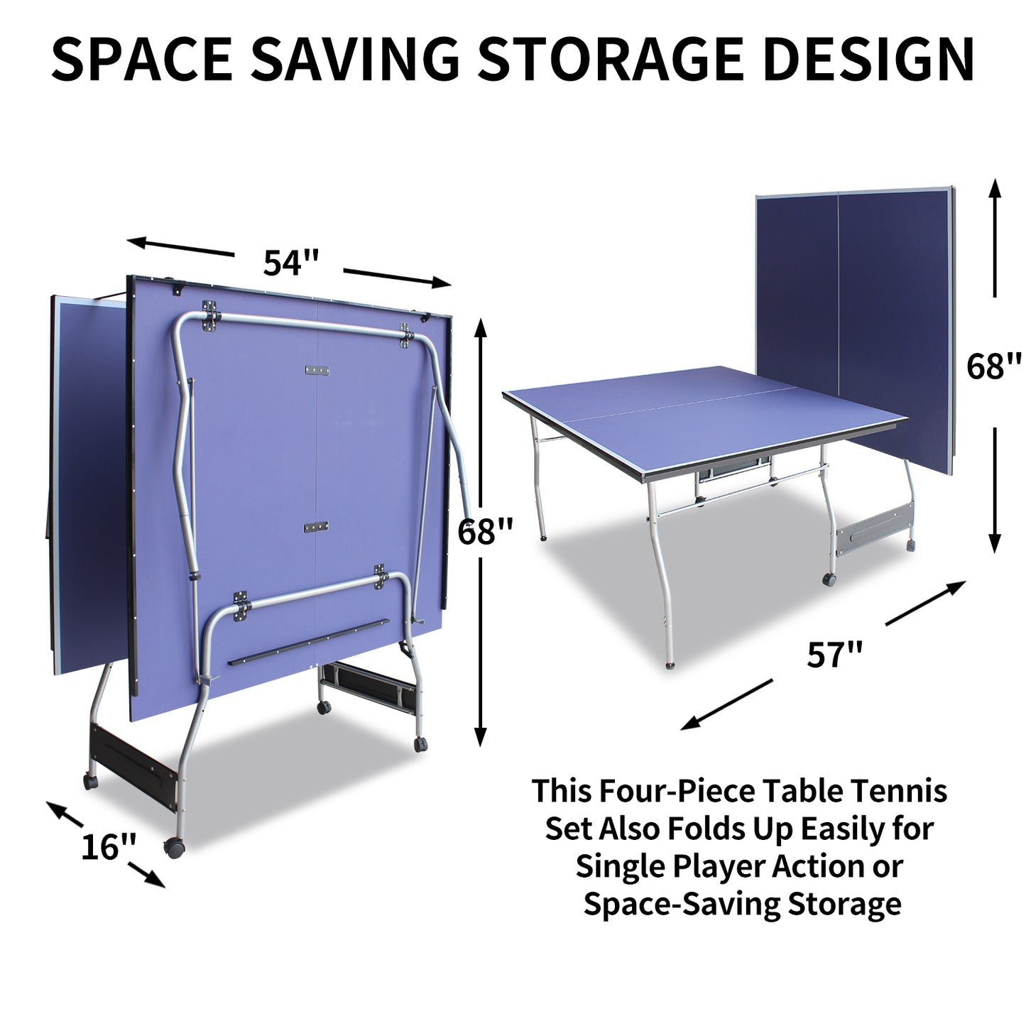 8ft Mid-Size Table Tennis Table Foldable & Portable Ping Pong Table Set for Indoor & Outdoor Games with Net, 2 Table Tennis Paddles and 3 Balls