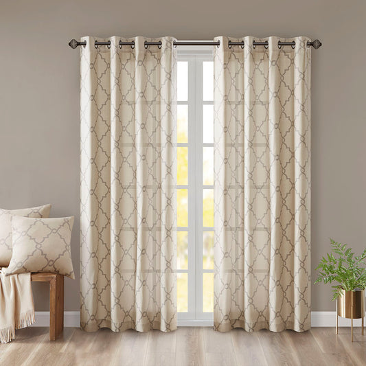 Fretwork Print Grommet Top Window Curtain Panel(Only 1 Pc Panel)