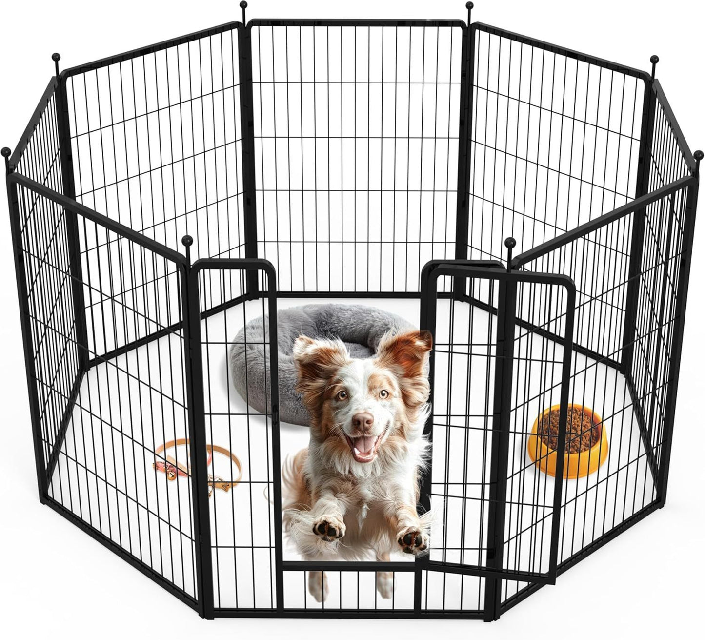 Dog Playpen, 40" Height 8 Panels Fence with Anti-Rust Coating, Metal Heavy Portable Foldable Dog Pen for Medium/Large Dogs RV Camping, Black