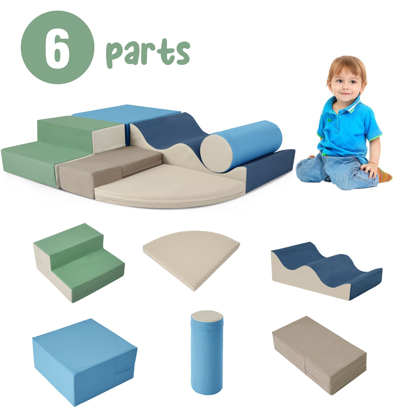 Soft Climb and Crawl Foam Playset 6 in 1, Soft Play Equipment Climb and Crawl Playground for Kids,Kids Crawling and Climbing Indoor Active Play Structure